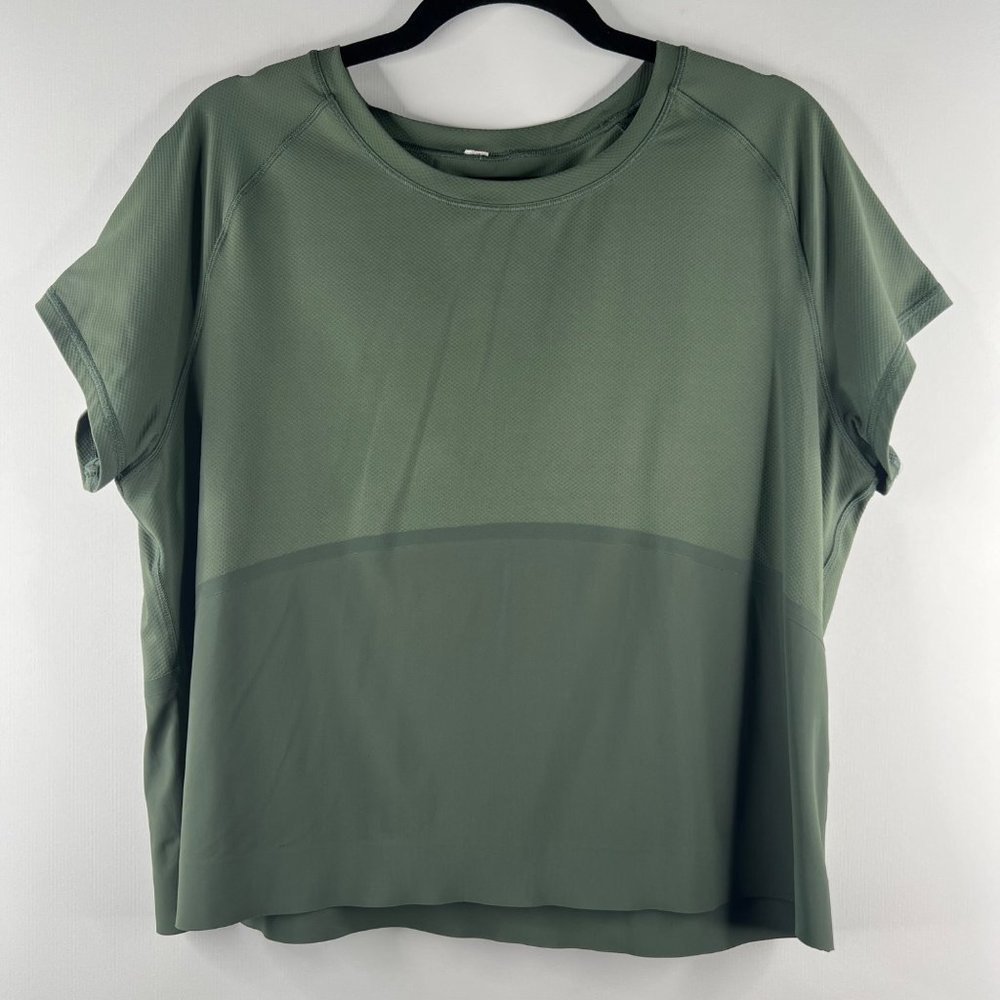 Lululemon Final Lap Oversized Short Sleeve Running Top Shirt Size 12 Dark Forest